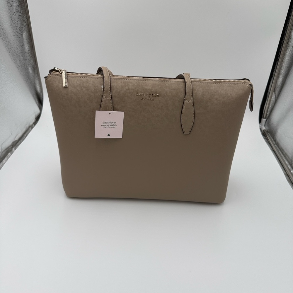 kate spade All Day timeless large Taupe Leather Zip-Top Tote NWT